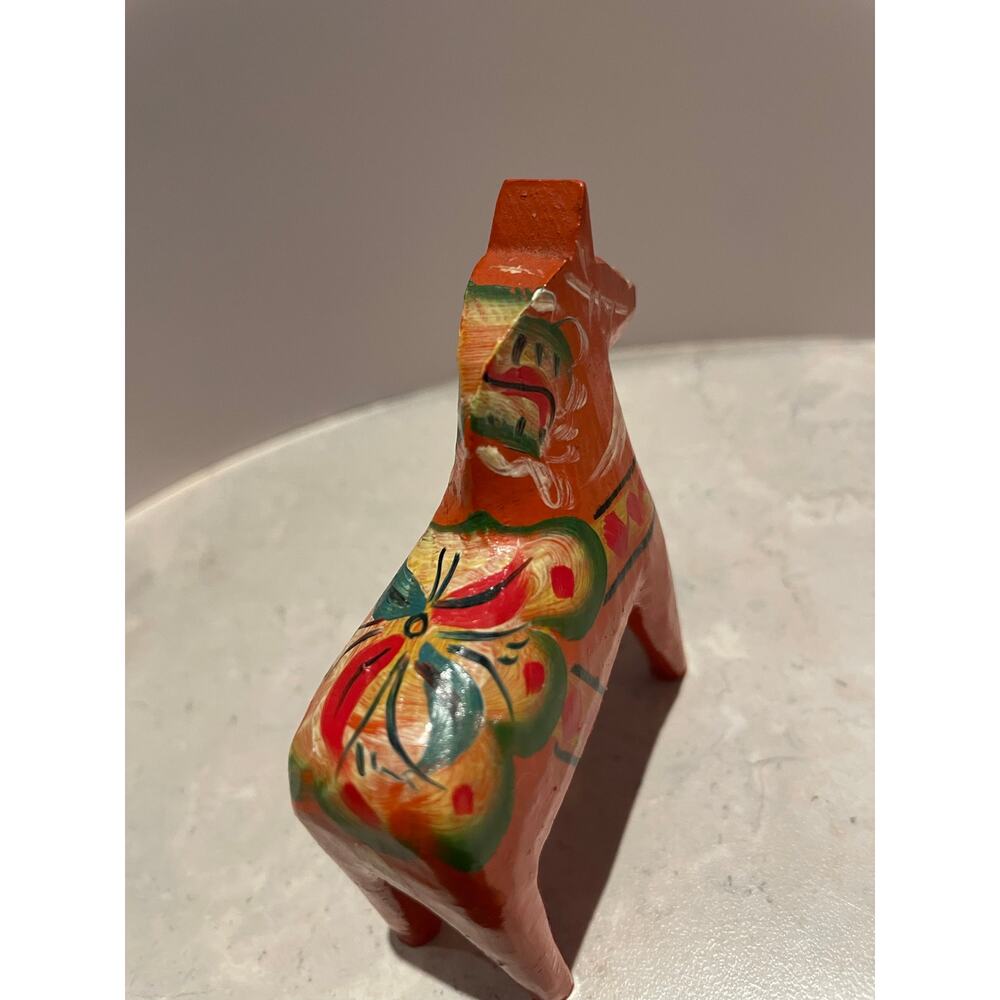 Vintage Awedish Dala Horse 3”x2.75”x1” Orange Blue-green floral design - Picture 8 of 8